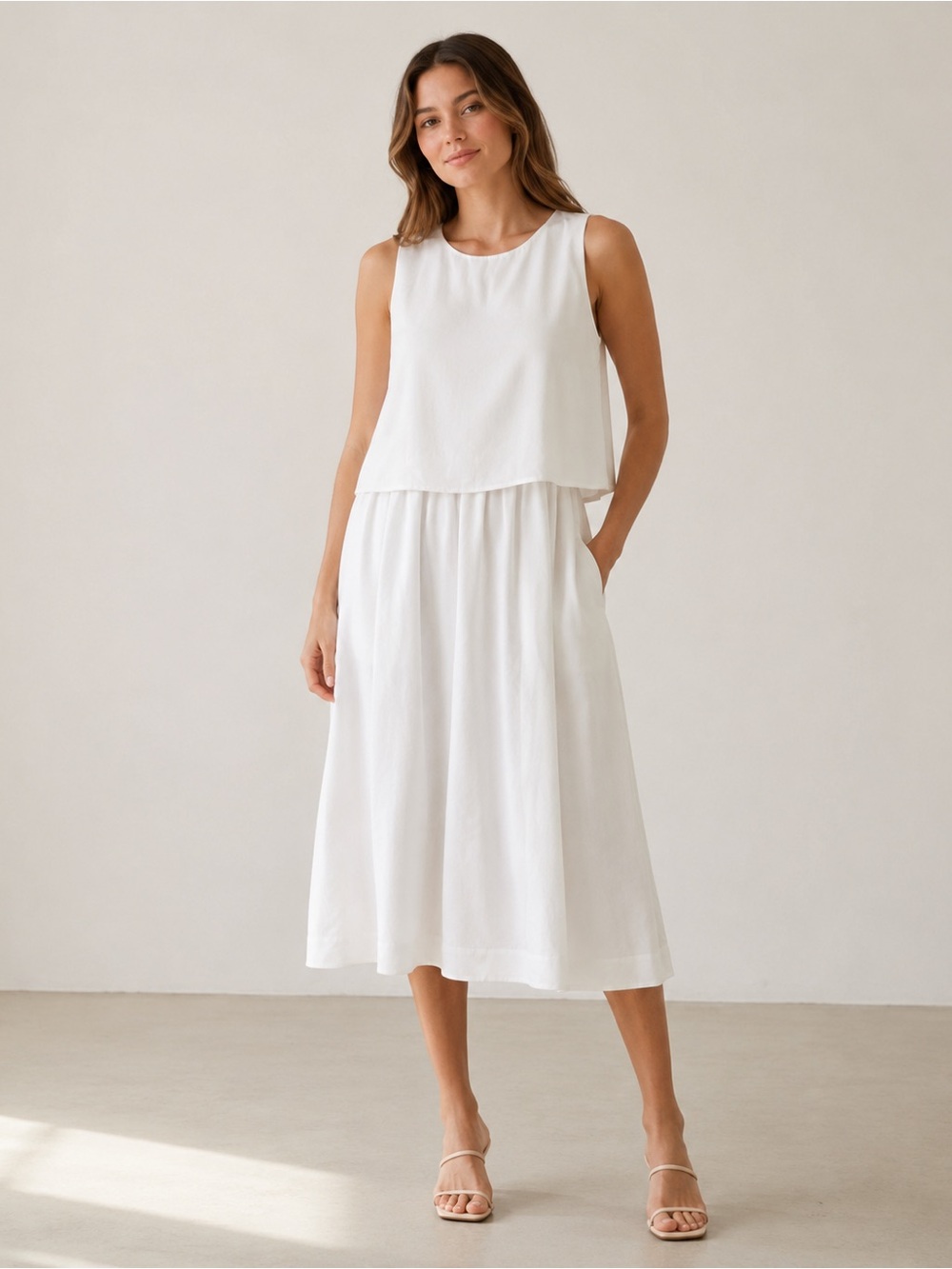 Umgee Women’s Small White Sleeveless Layered Bodice Maxi Dress